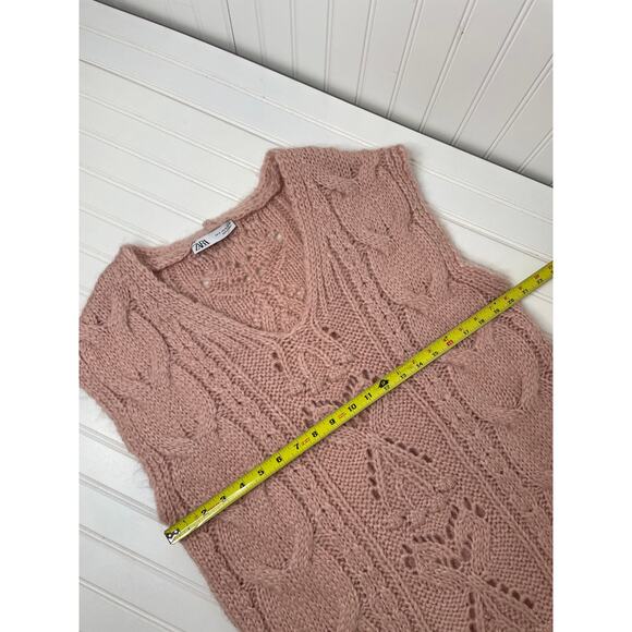 ZARA Pink Wool Blend Cable Knit Tunic Long Oversized Sweater Vest Top Size S - Picture 3 of 6